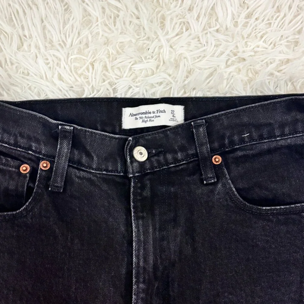 Abercrombie & Fitch 90s Relaxed High Rise Jeans 27 Black Wide Leg - Picture 2 of 3